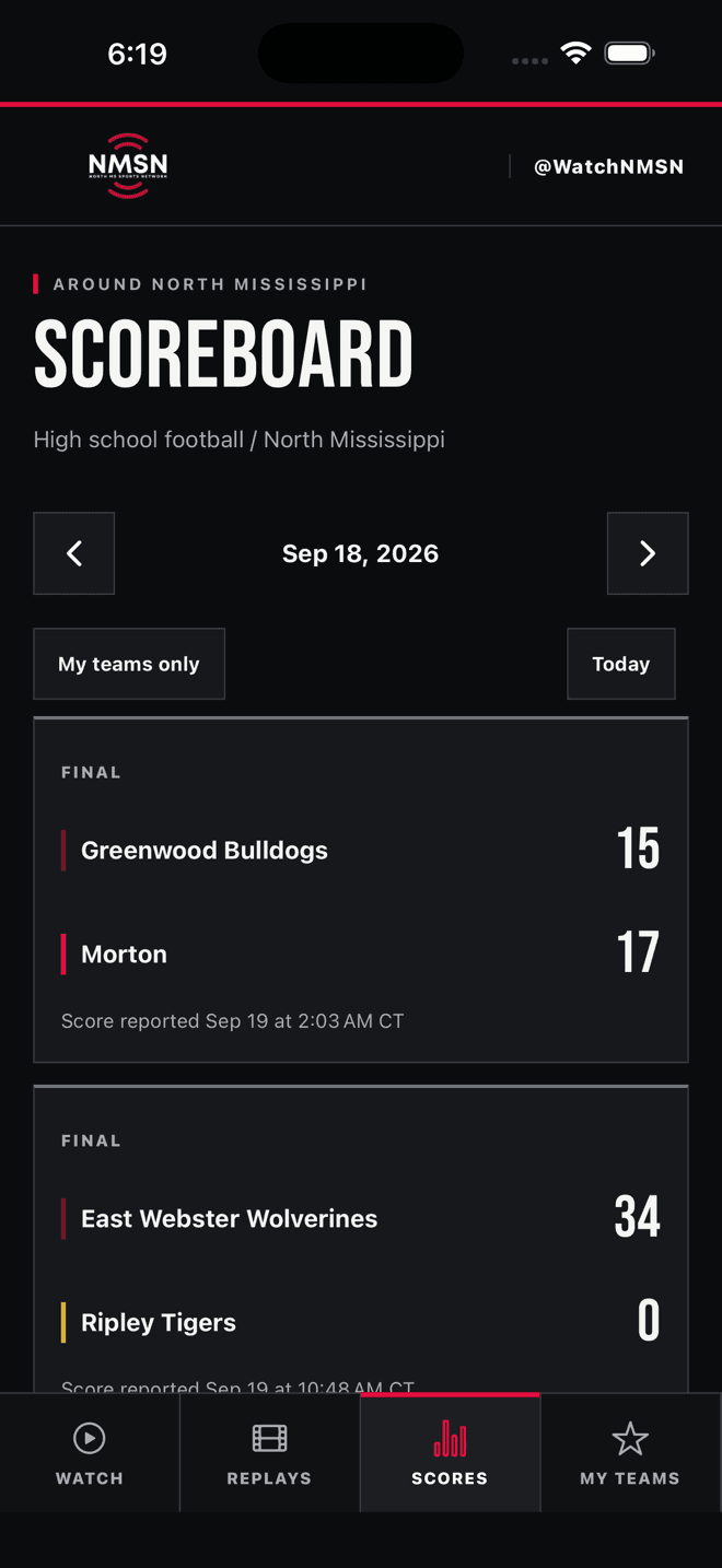 Area football scoreboard in the NMSN app
